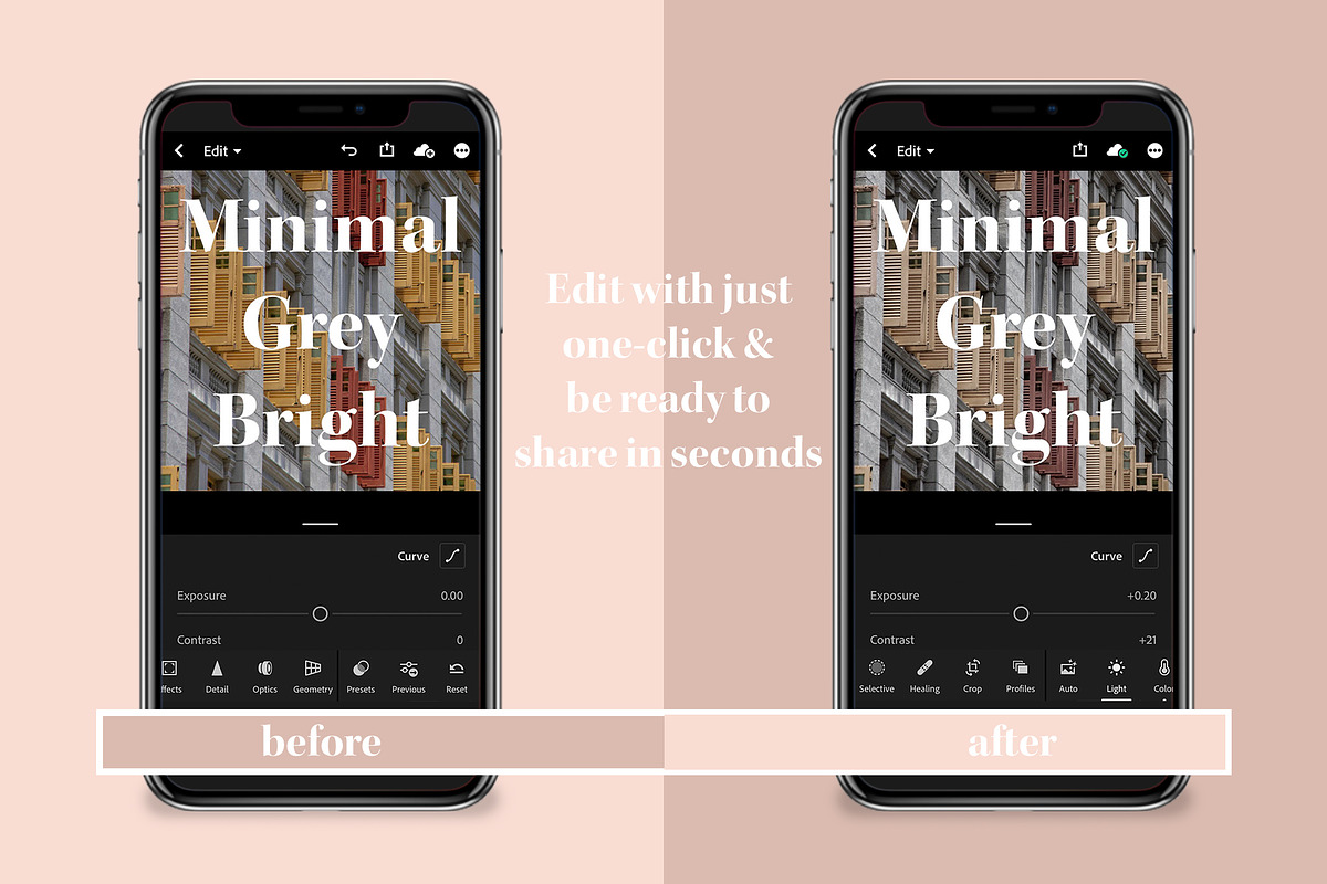 Minimal Grey Lightroom Mobile Preset, an Action Add-On by in between details (Photo 3 of 16)