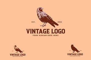 vintage crow logo design, an Icon by e-artdesign