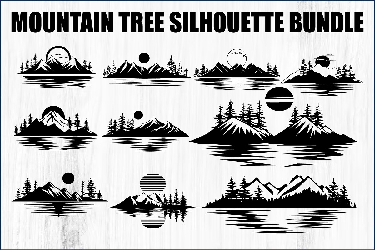 Mountain Tree Silhouette Bundle, a Graphic by hafijul (Photo 1 of 8)