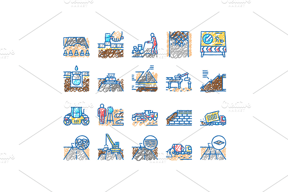 Road Construction set Icons hand, an Object Illustration by pikepicture