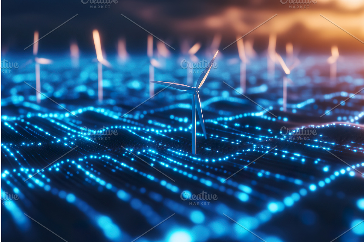 Futuristic wind farm with technology, a Technology Illustration by Lermont51