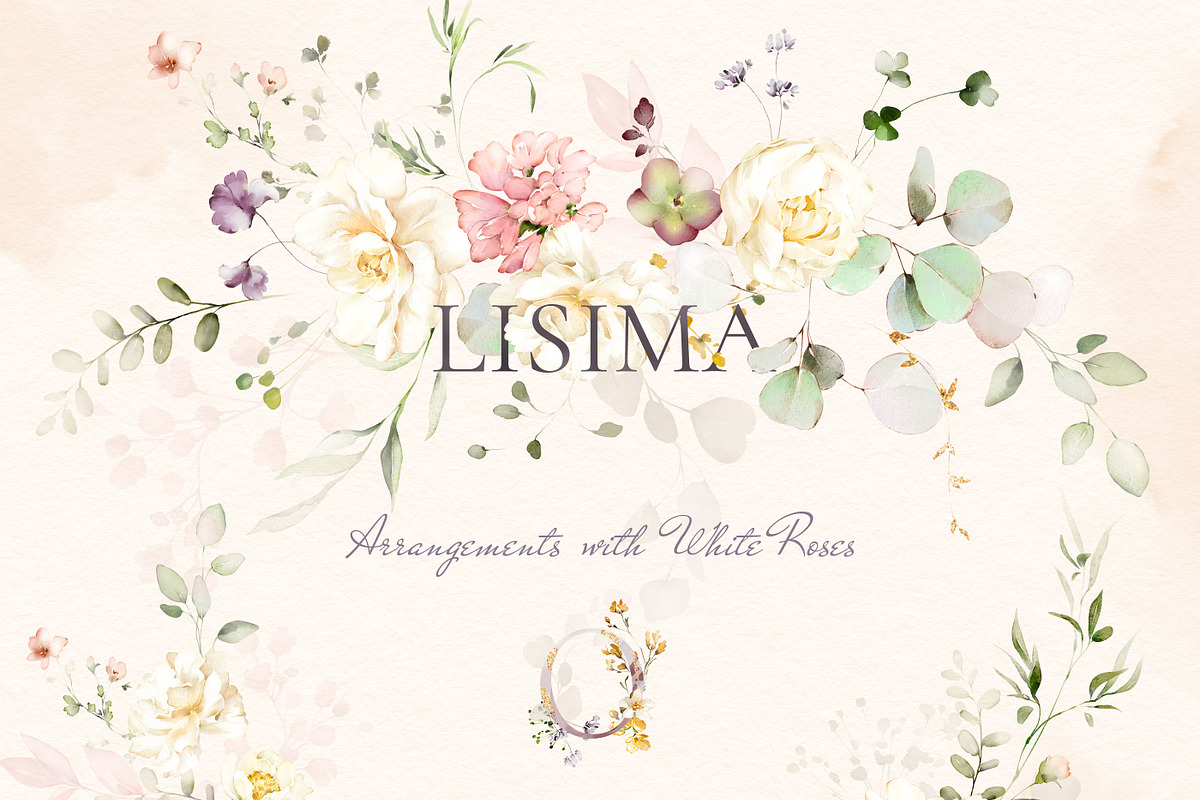 White roses & wildflowers floral set, a Decorative Illustration by Lisima (Photo 4 of 13)