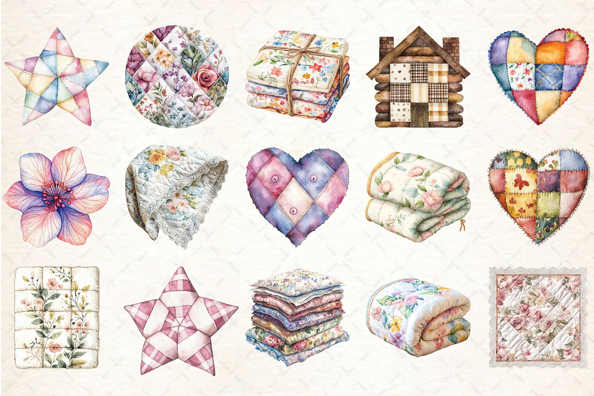 Cottage Quilts Fussy Clipart, a Seasonal Illustration by Rose Art (Photo 2 of 7)