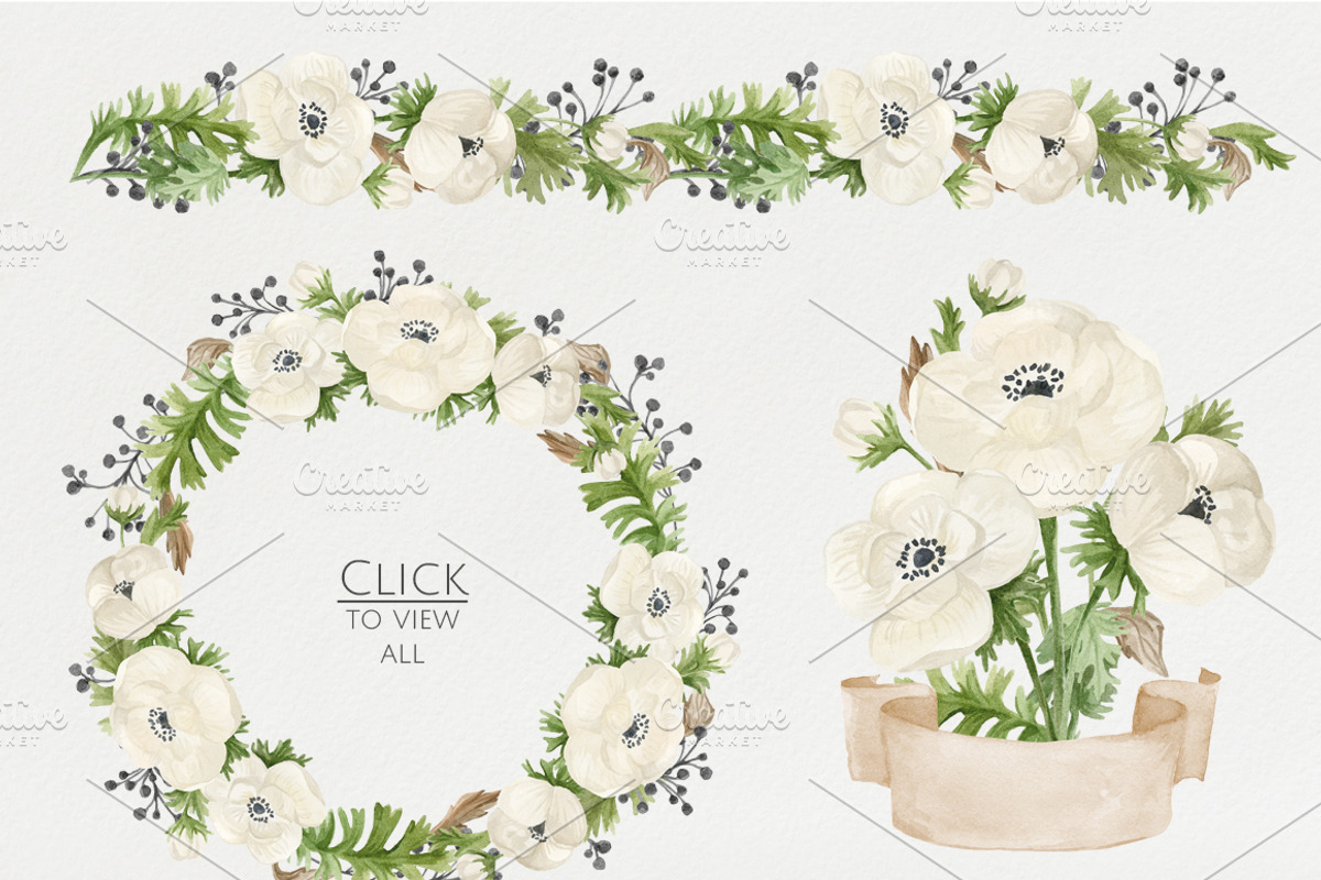 Watercolor anemones. Floral set, an Illustration by NataliVA (Photo 3 of 4)