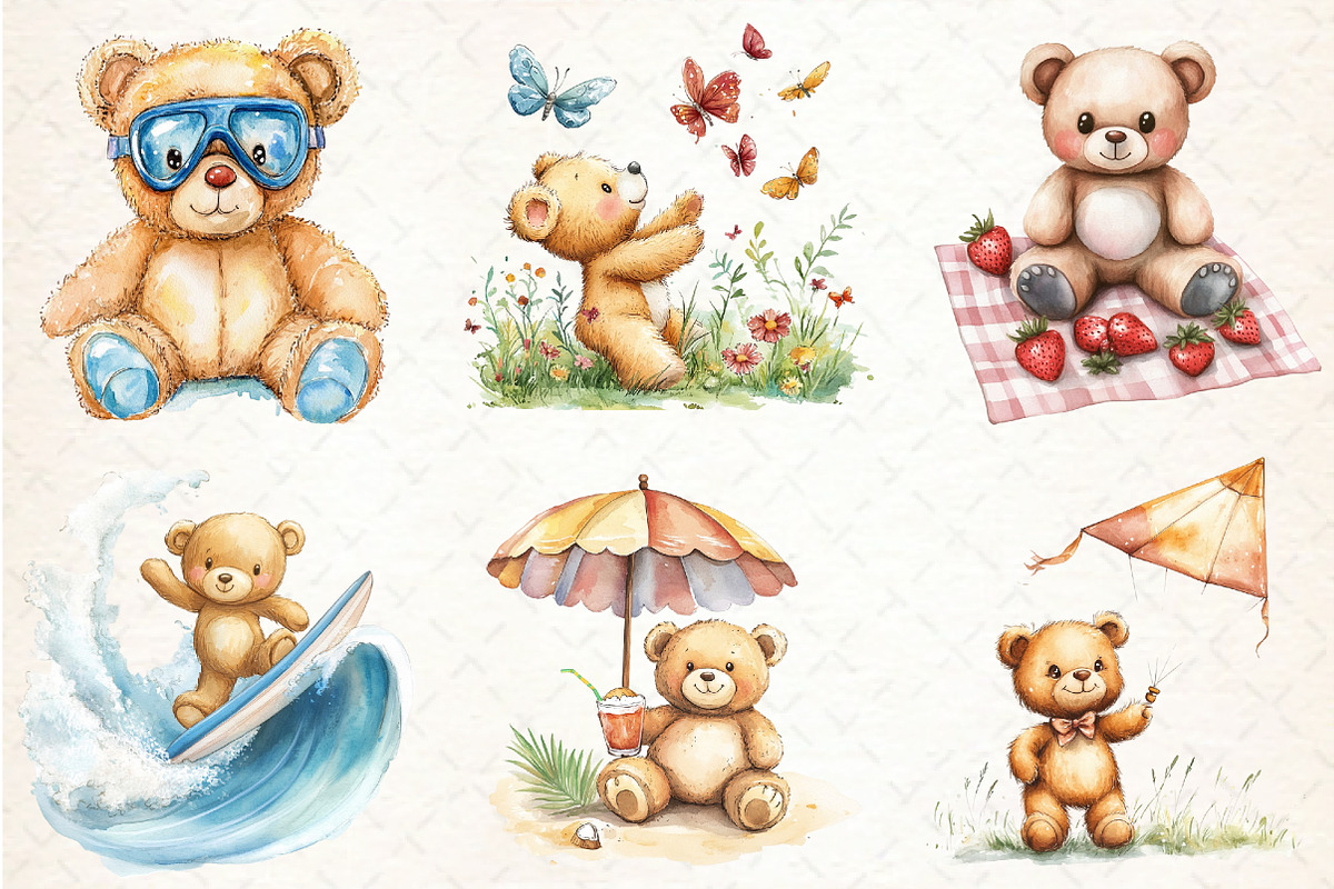 Summer Teddy Bear Clipart, an Illustration by Libby Wishes (Photo 6 of 7)