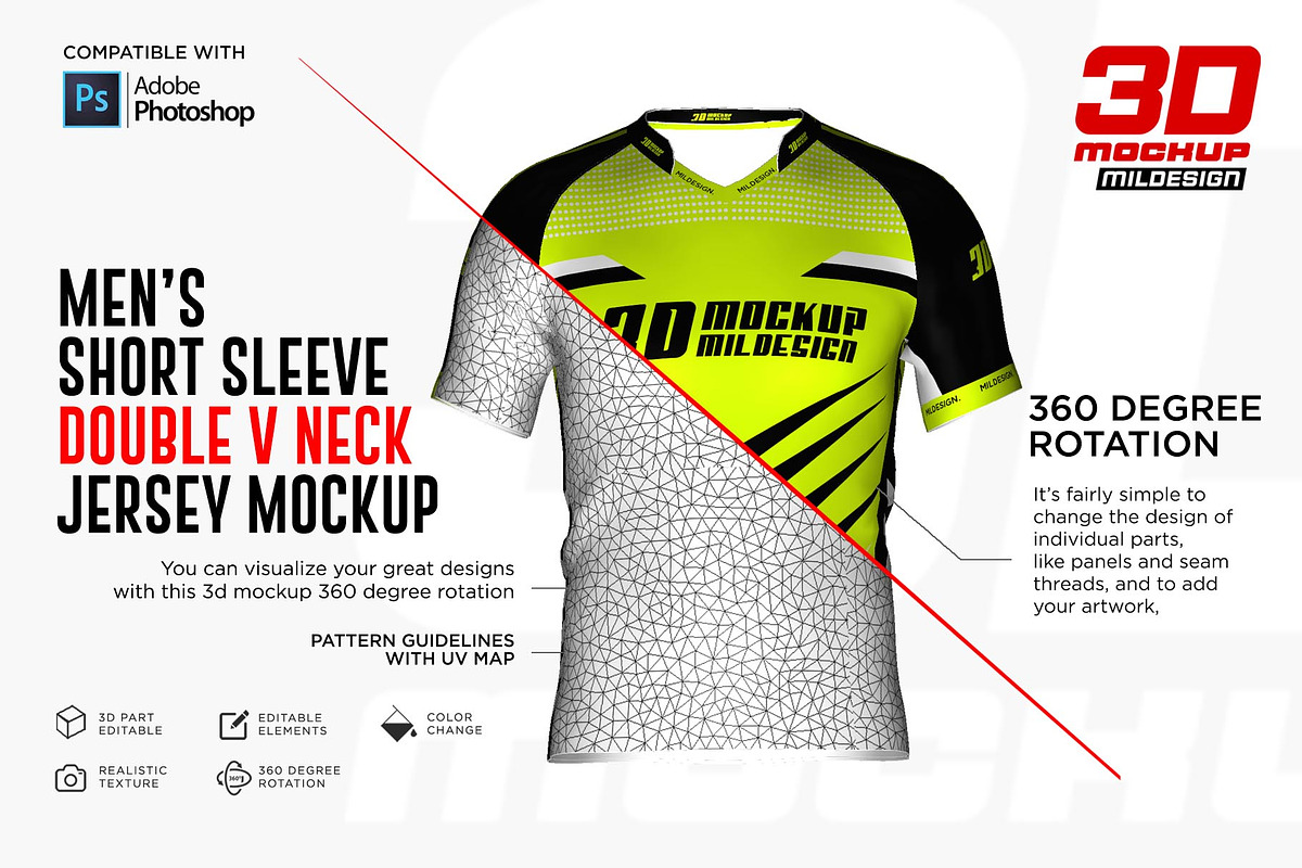 3D Double V-Neck Raglan Jersey SS, a Shirt Mockup by Mildstudio (Photo 3 of 10)
