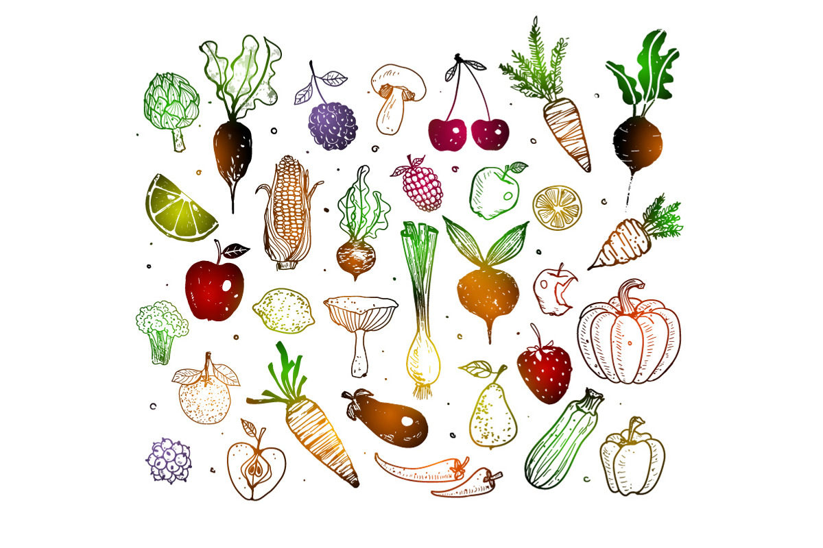Fruits and vegetables doodles, a Food Illustration by Elina_Li (Photo 8 of 20)