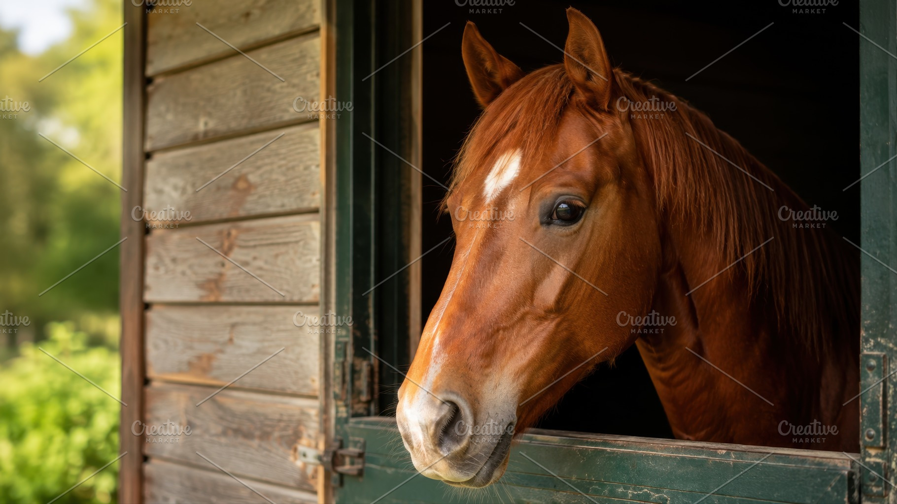 Horse peers from stable, a Photo by Beautiful things