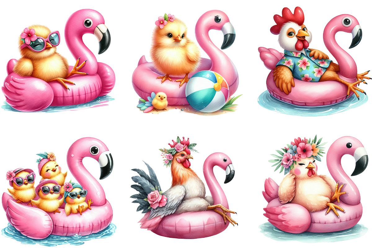 Cute Chicken's on Flamingo Floats Cl, an Illustration by DreamArtGraphic (Photo 4 of 4)