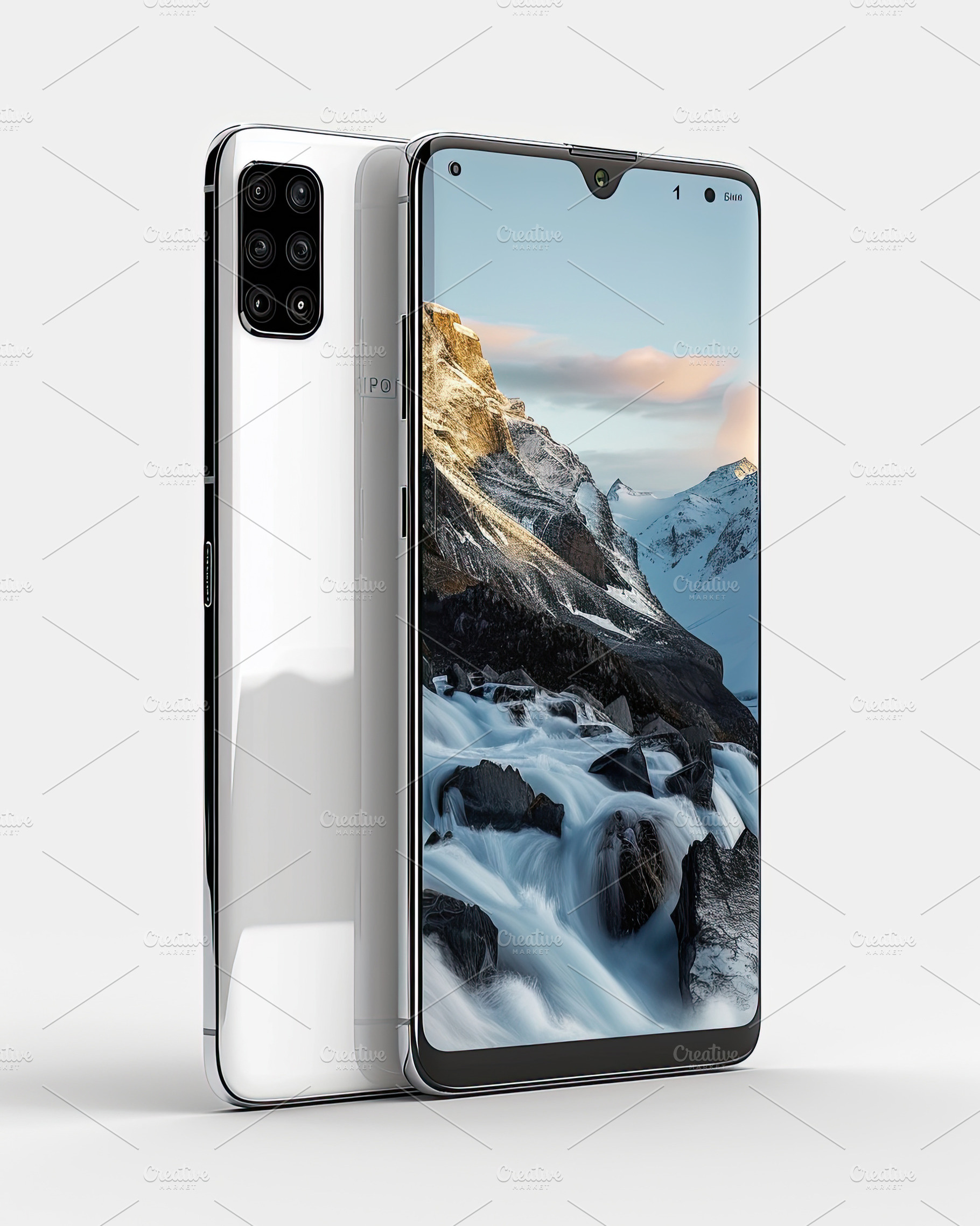 Modern white smartphone with multiple rear cameras and mountain, a Background Photo by José Manuel Gelpi