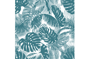 Seamless background palm leaves, an Illustration by Nenahliadava Design