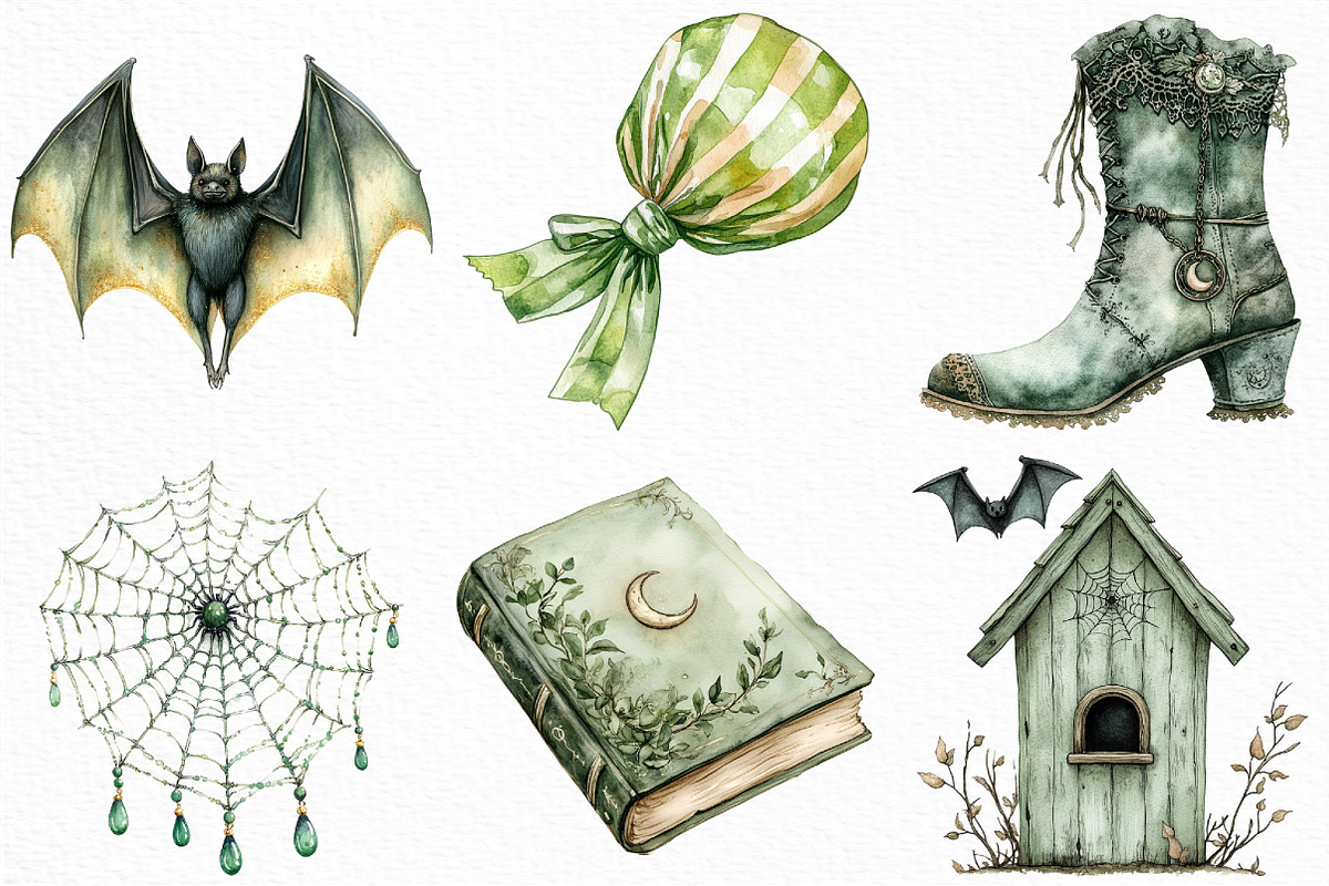 Watercolor Sage Green Halloween PNG, an Illustration by Craft Nest (Photo 5 of 6)
