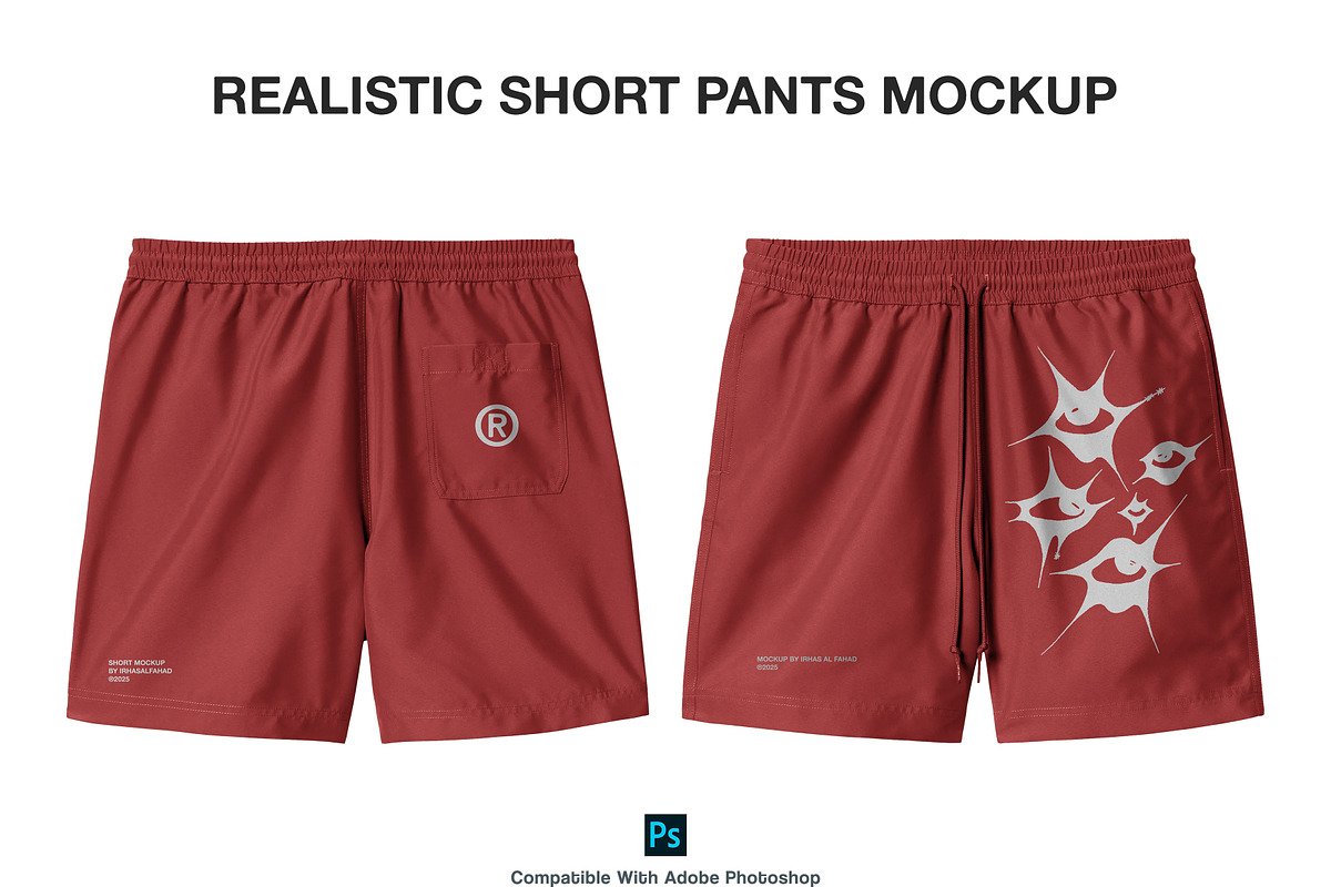 Realistic Short Pants Mockup, a Bottom Mockup by Irhasalfahad (Photo 2 of 5)