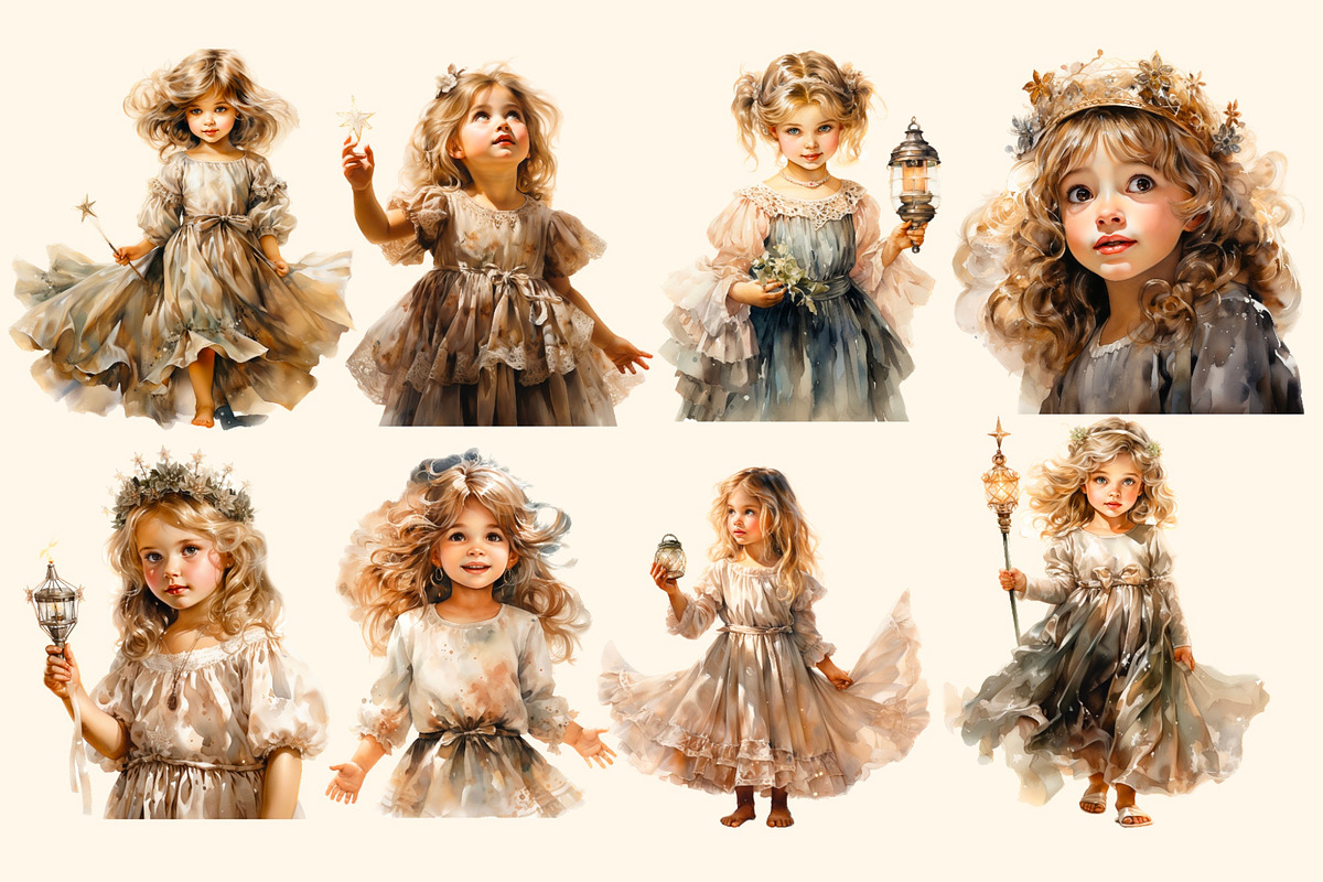 Christmas star Victorian little girl, a Person Illustration by Hello My Print (Photo 2 of 7)