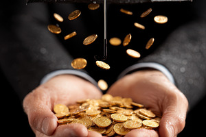 Financial protection concept with coins and umbrella, a Business Photo by AlyaAnd