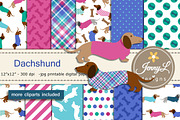 Dachshund Dog Digital Paper Clipart, an Animal Illustration by JennyL Designs (Thumbnail 1 of 6)