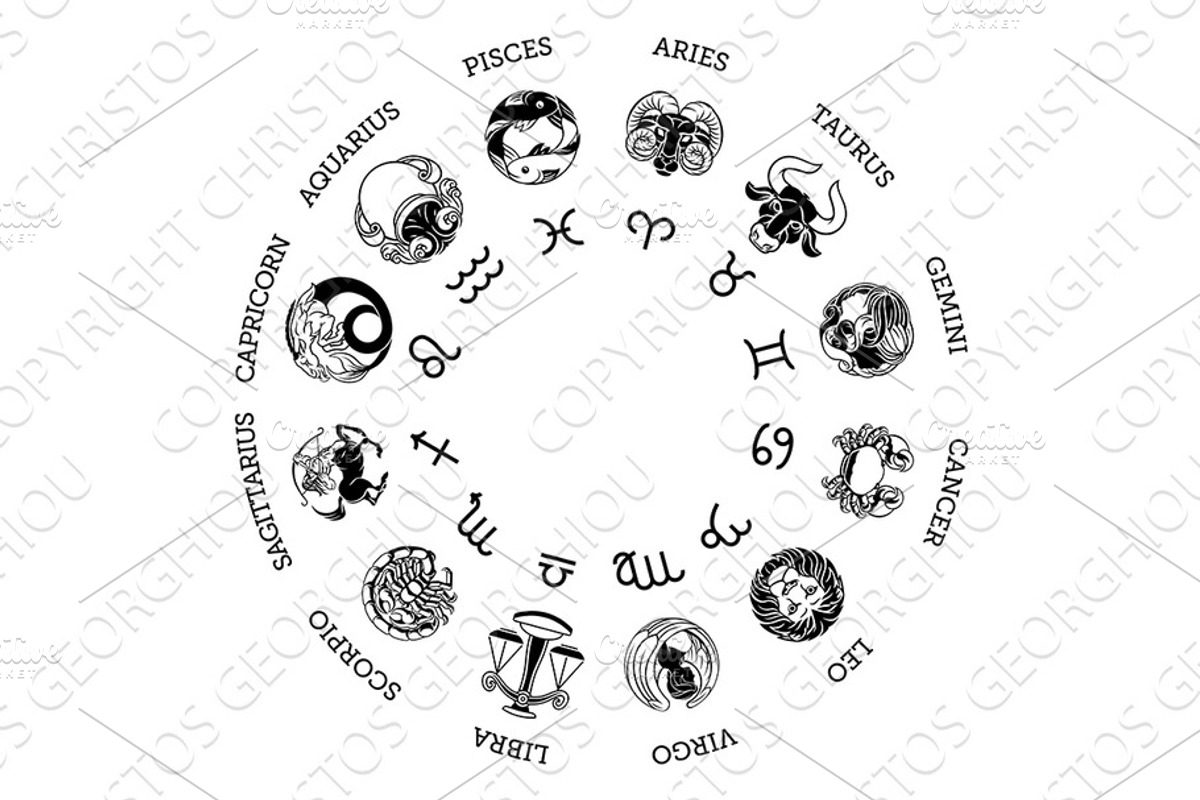 Astrology horoscope zodiac star signs symbols set, an Animal ...
