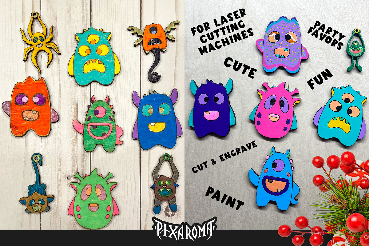 10 Cute Monsters 3D Layered Cut File, an Illustration by pixaroma (Photo 4 of 13)