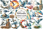 Watercolor Summer Seagulls Clipart, an Illustration by OK Design (Thumbnail 1 of 5)