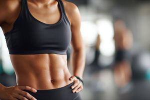 Fit young woman showcasing toned abs in an indoor gym environment during workou, a Sports & Recreation Photo by AlyaAnd