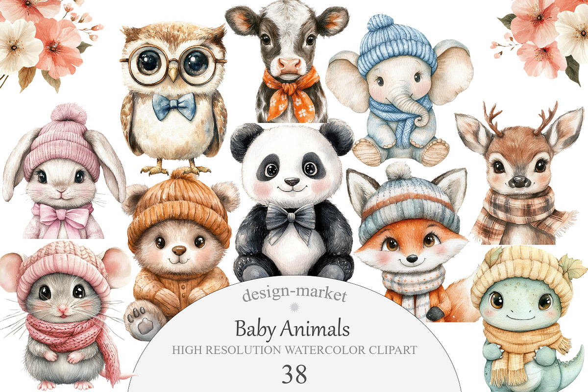 Watercolor Baby Animals Clipart, an Illustration by Design Market (Photo 1 of 5)