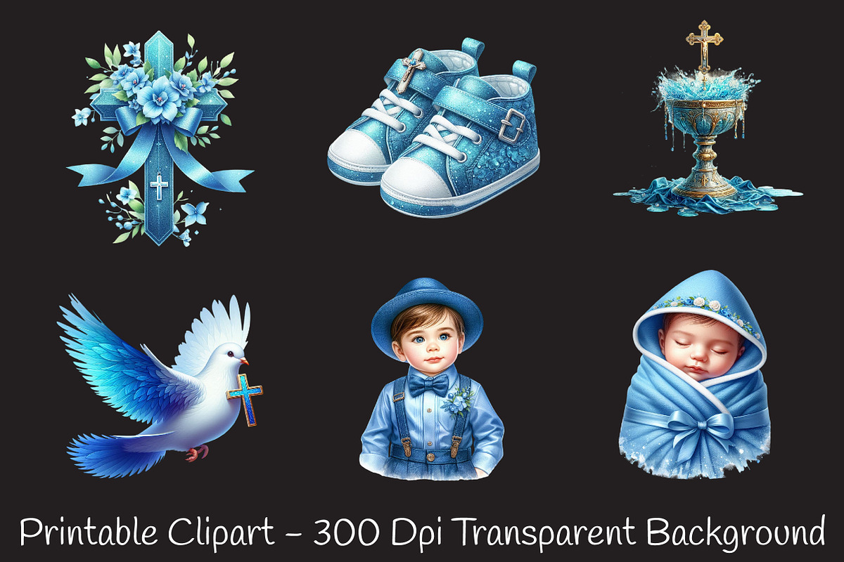Baby Boy Baptism Watercolor Clipart', an Illustration by RobertsArt (Photo 3 of 7)