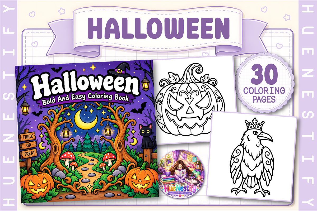 Halloween Coloring Book, a Seasonal Illustration by HueNestify (Photo 1 of 4)