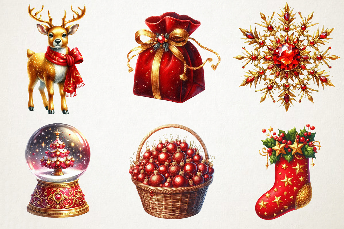 Red Gold Christmas Clipart, an Illustration by RobertsArt (Photo 6 of 7)
