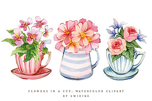 Flowers in a cup, cottagecore, an Illustration by swiejko