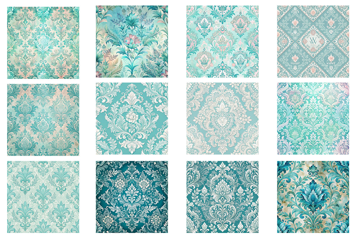Teal Damask Patterns, a Background Graphic by Wow Magic (Photo 2 of 2)