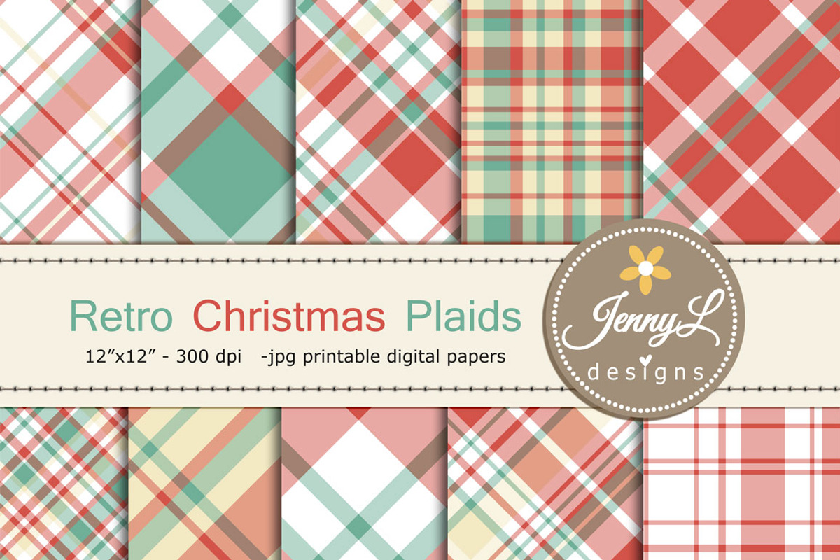 Retro Christmas Plaid Digital Papers, a Pattern Graphic by JennyL Designs (Photo 1 of 3)