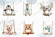 Watercolor Animals on Swings Clipart, an Illustration by designcity5 (Thumbnail 2 of 5)