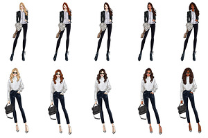 Girls In Grey Fashion Clipart Set