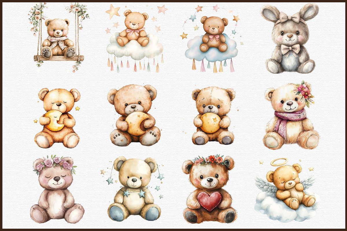 Nursery Teddy Bear Clipart,Boho Clip, an Illustration by Sublimation Artist (Photo 3 of 6)