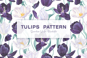 White & Dark Tulips Vector Pattern