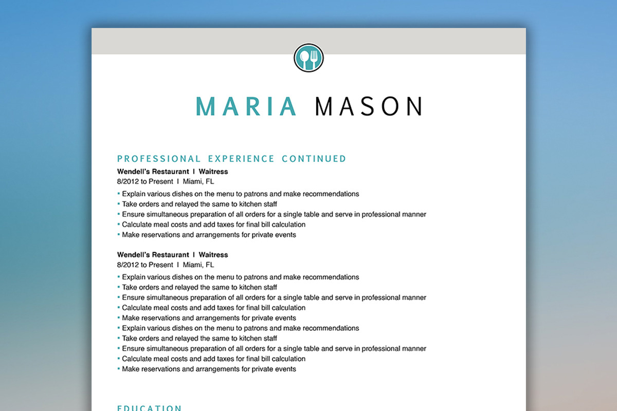 Restaurant Resume Server Resume, a Resume Template by Scribbled Napkin Design (Photo 2 of 3)
