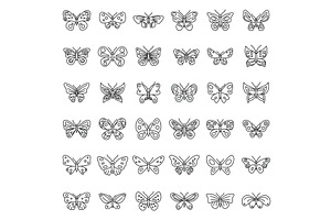 Butterfly Insect Icons Set, Outline