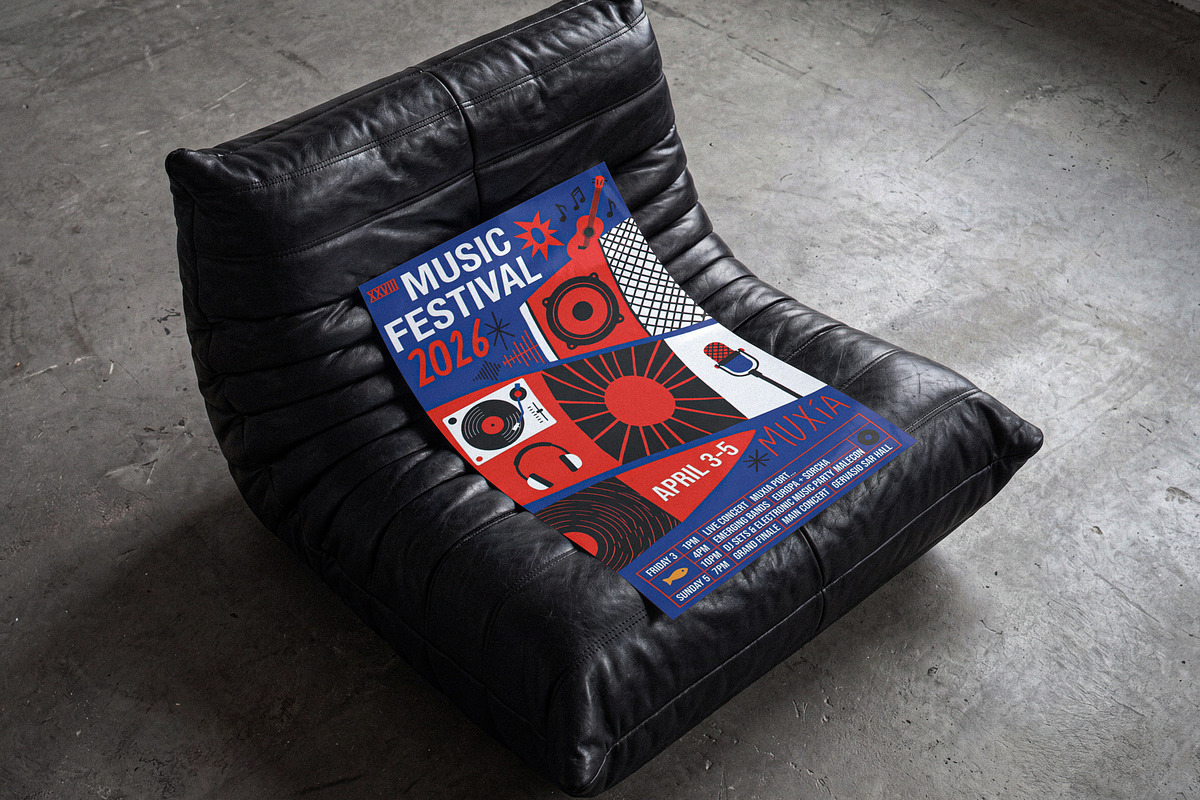 Music Festival Event Flyer Mockup, a Packaging Mockup by Designer Dude (Photo 1 of 2)