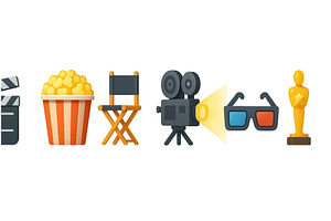 Popcorn, film cameras, and awards, an Object Illustration by ZinetroN