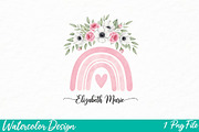 Pink Floral Boho Rainbow Sublimation, an Illustration by Watercolor design (Thumbnail 1 of 3)