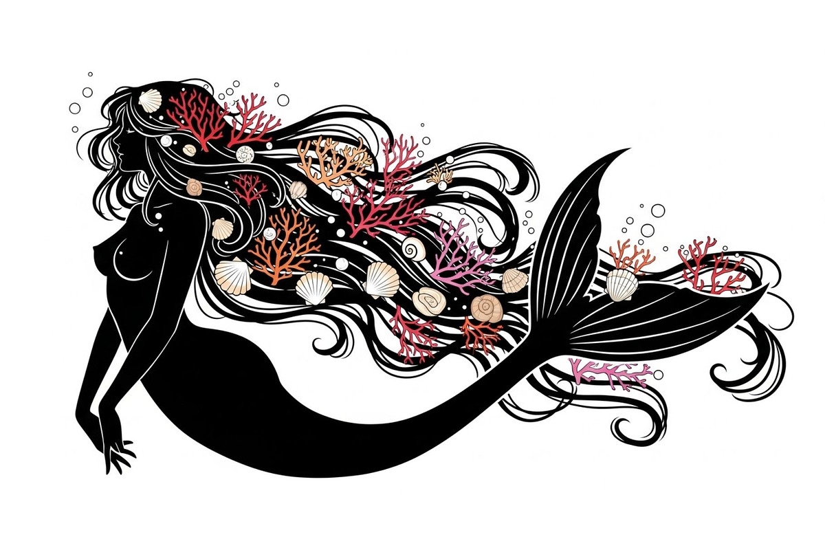Fantasy Flowing Hair Mermaid Bundle, an Illustration by jahid234 (Photo 3 of 31)