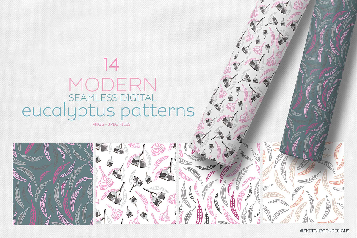 Modern Eucalyptus Pattern Set, a Pattern Graphic by Sketchbook Designs (Photo 3 of 7)