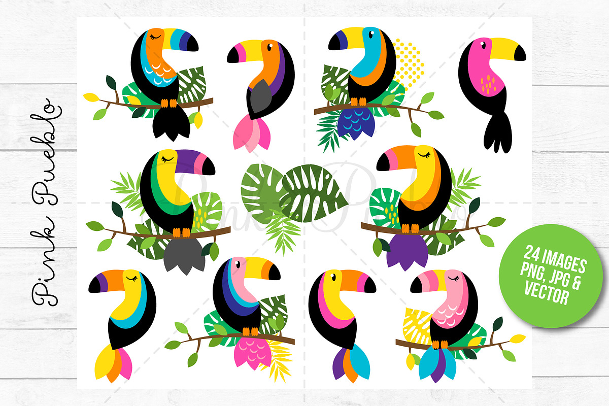 Tropical Toucan Clipart and Vectors, an Illustration by PinkPueblo (Photo 2 of 3)