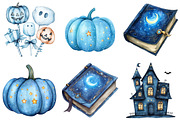 Blue Halloween Clipart, an Illustration by Watercolor design (Thumbnail 3 of 5)