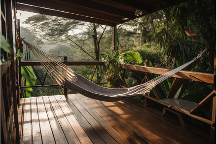 wooden deck with hammock and view of, a Sports & Recreation Photo by Sergey Kotenev