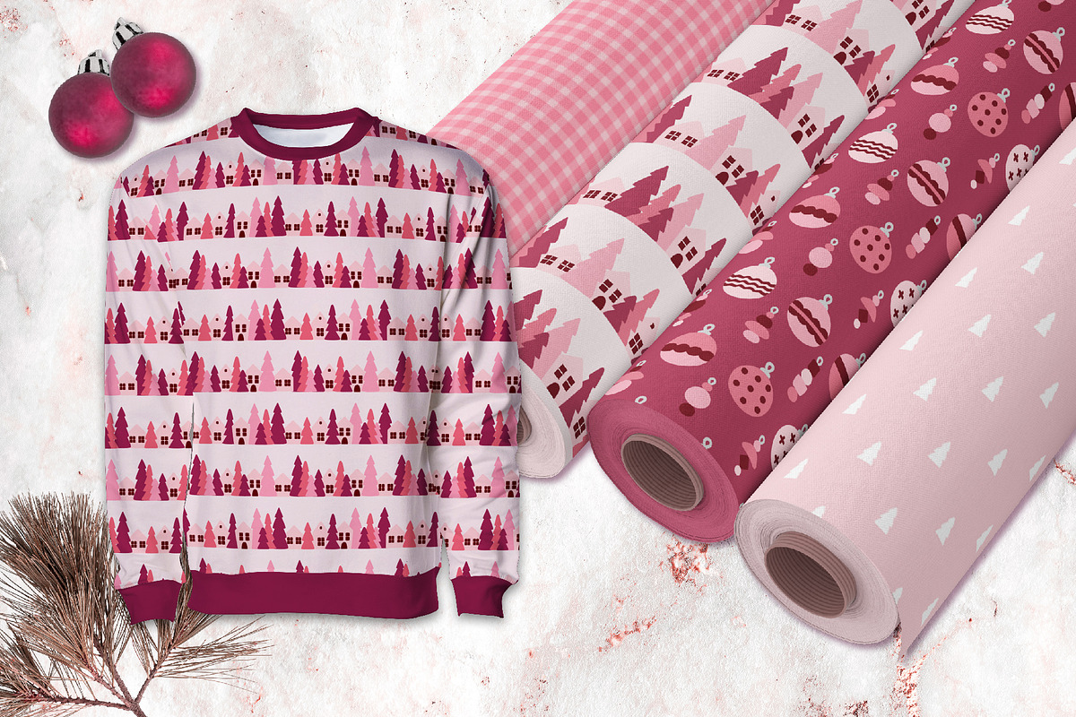 Pink Christmas Clipart & Patterns, a Decorative Illustration by AvaAva (Photo 11 of 25)