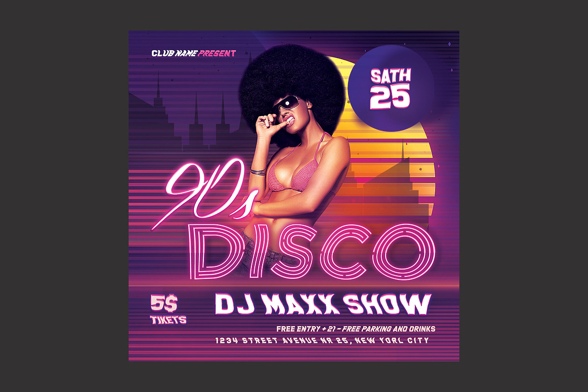 Disco 90's Party Flyer, a Flyer Template by DSGraphicDesign