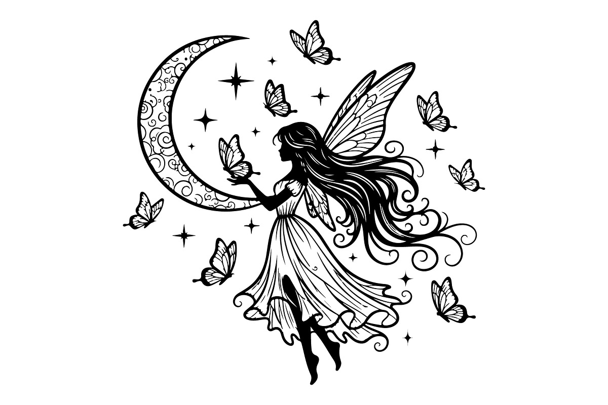 Fairy Moon Butterfly Silhouette, an Object Illustration by Gaye Art (Photo 12 of 31)