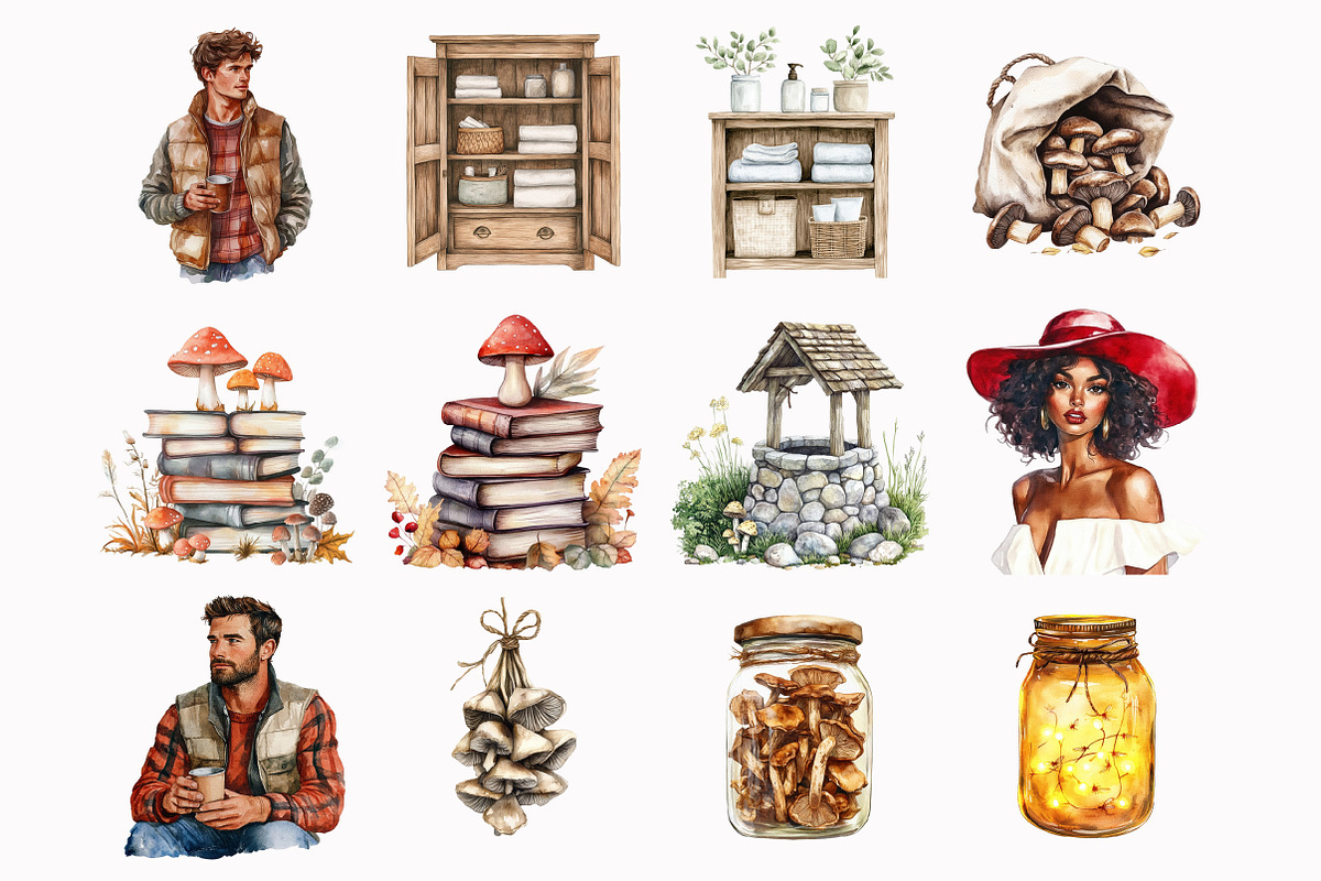 Watercolor Mushroom Garden Clipart, an Illustration by Design Market (Photo 3 of 5)