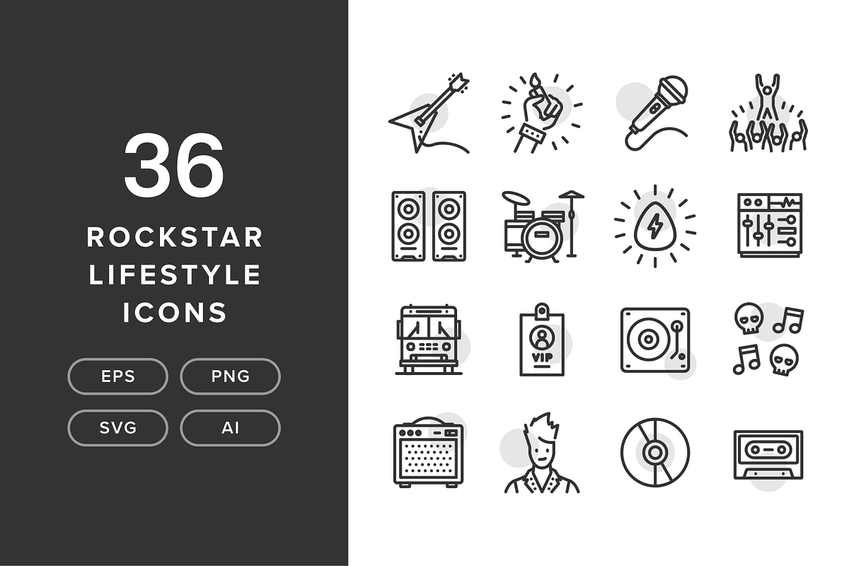 36 Rockstar Lifestyle Icons, an Outline Icon by Furnace (Photo 1 of 4)